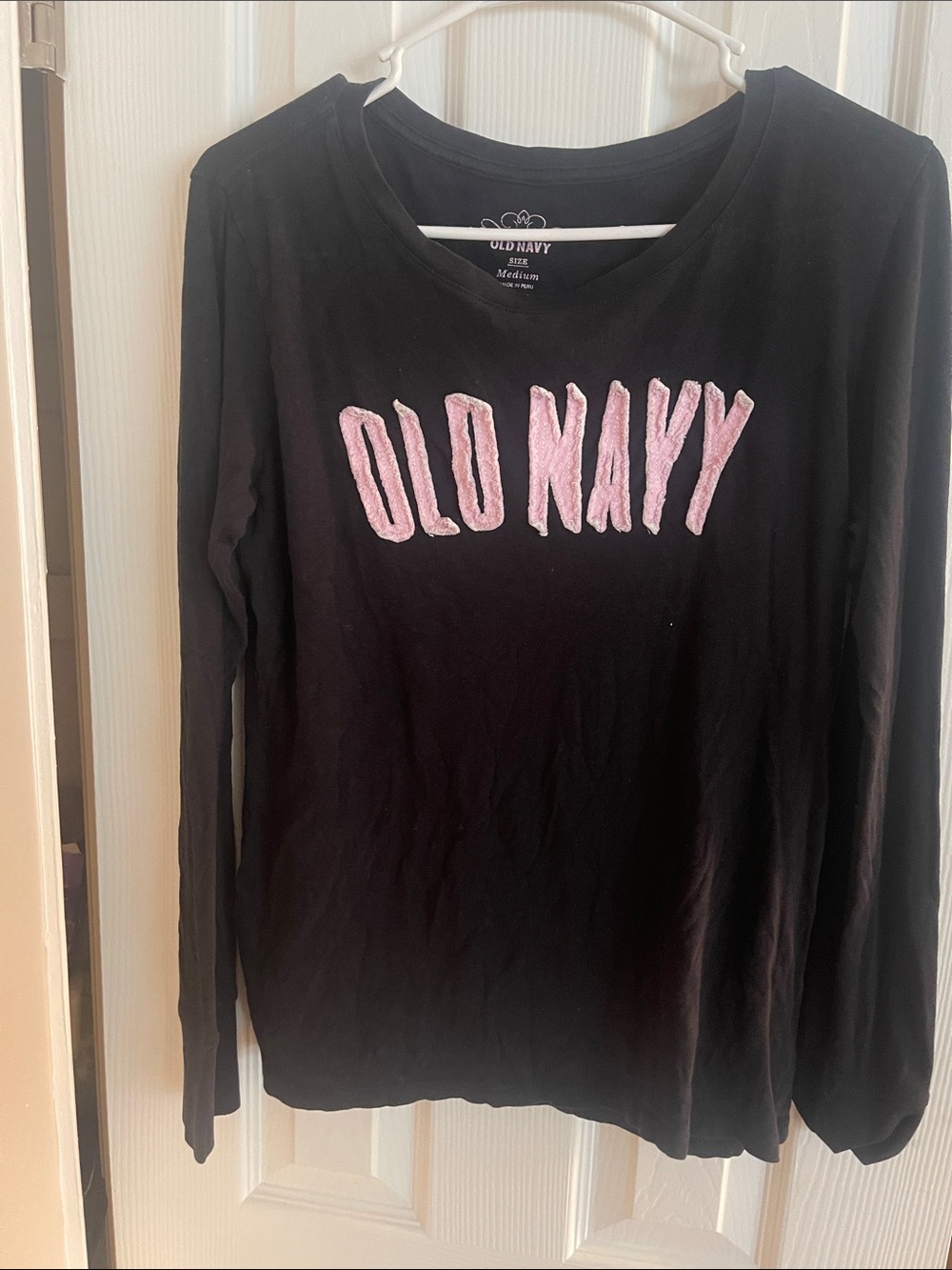Black Crewneck Sweater with Pink Logo